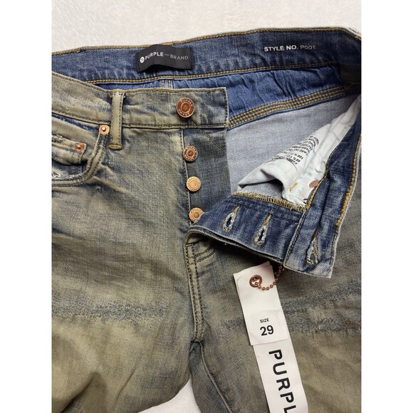 Purple-Brand P001 Slim Fit Indigo Oil Repair Men's Size 29x32 Distressed Jeans - Picture 8 of 15